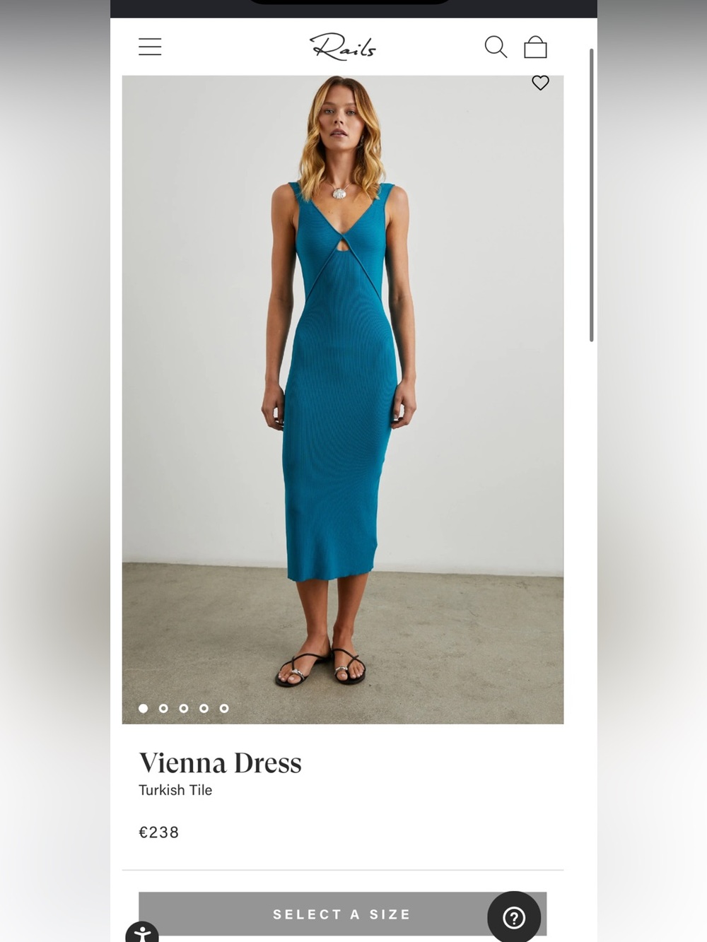 RAILS Vienna Ribbed Knit V-Neck Midi Dress Turkish Tile Blue Turquoise, NWT